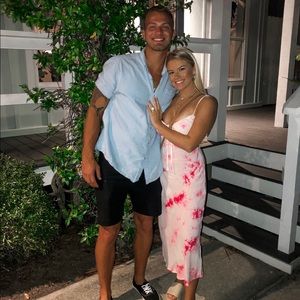 Pink tie dye midi dress. Adjustable straps